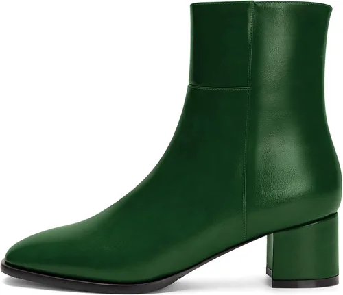 Vista 2 de Aachcol Botas de tobillo para mujer, tacón grueso medio, punta cuadrada, cierre clásico, 2 pulgadas