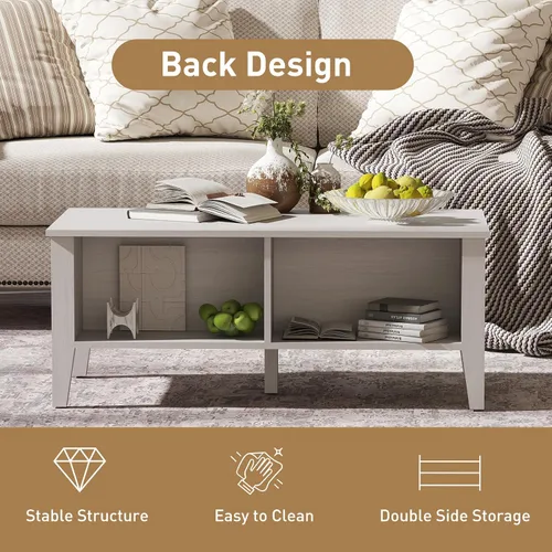 Vista 6 de Bonzy Home Mesa de centro moderna blanca con almacenamiento de puerta de vidrio, mesa central rectangular de madera para sala de estar, 39.4 x 18.9