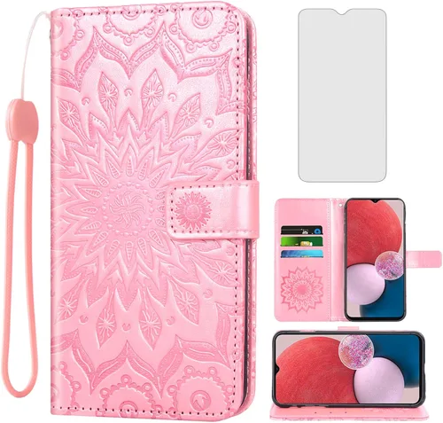 Vista 11 de Asuwish Funda de teléfono para Samsung Galaxy A13 LTE 4G con protector de pantalla de vidrio templado y funda delgada de cuero, soporte para Azul