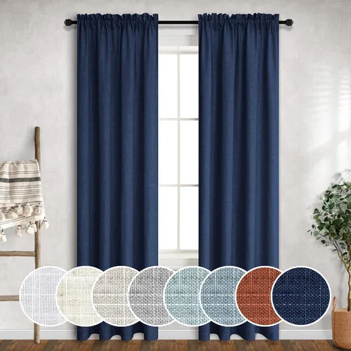 Vista 116 de Mrs.Naturall - Cortinas transparentes con bolsillo para barra de 36x63 pulgadas de lino mezclado negro