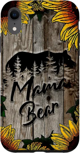 Vista 24 de Funda de regalo para el día de la madre con diseño de girasol de madera rústica para iPhone 16 Mama Bear