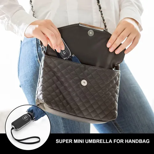 Vista 3 de LEAGERA Paraguas de viaje compacto para bolso, mango plano, impermeable para lluvia ligera