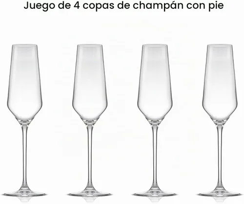 Vista 4 de JoyJolt Juego de 4 copas de champán de la colección Layla, de 6.7 onzas, elegantes copas de champán con tallo de cristal para Prosecco, vino