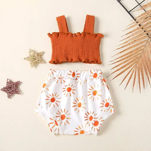 Vista 3 de Noubeau Ropa para niña pequeña, con lazo acanalado, camiseta sin mangas, linda camiseta sin mangas, pantalones cortos de verano para bebé niña