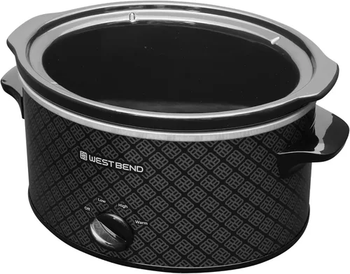 Vista 7 de Olla de cocción lenta West Bend de 4 cuartos manual estilo cerámica con olla de cerámica ovalada apta para lavavajillas y tapa de vidrio, dos Negro