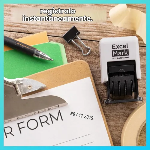 Vista 7 de ExcelMark 1822 Timbre de fecha – Perfecto para envíos, recepciones, fechas de vencimiento y fechas de pago (tinta negra, montura gris)