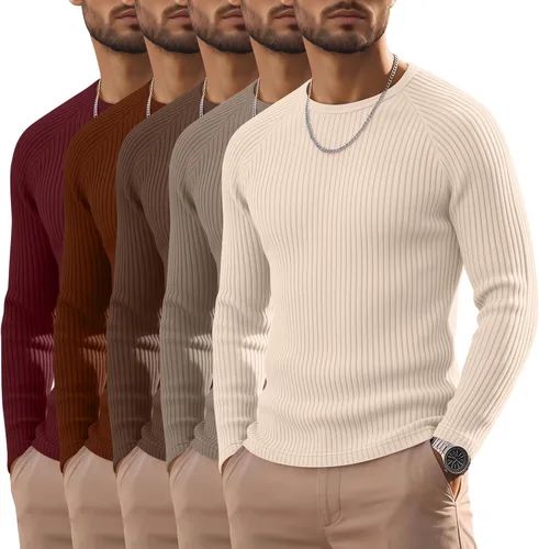 Vista 20 de Oakgarden Paquete de 5 camisas térmicas acanaladas de manga larga para Colores básicos