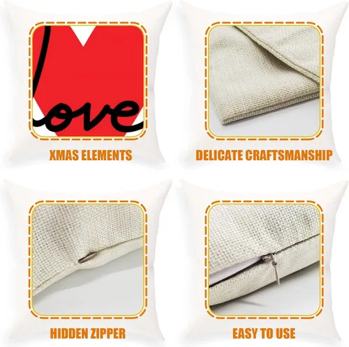 Vista 3 de Juego de 4 fundas de almohada decorativas para el día de San Valentín de 18 x 18 pulgadas, diseño de arpillera de corazón, fundas de cojín y cojines