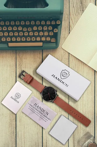 Vista 6 de JIANDUN Mens Black Watches Minimalist Waterproof-Fashion Wrist Watch for Men Unisex Dress with Leather Band