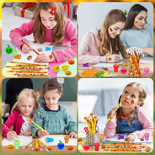 Vista 7 de Cinrobiye 122 piezas de calabazas de otoño, regalos de fiesta, suministros de fiesta de hoja de arce, Día de Acción de Gracias, juego de papelería