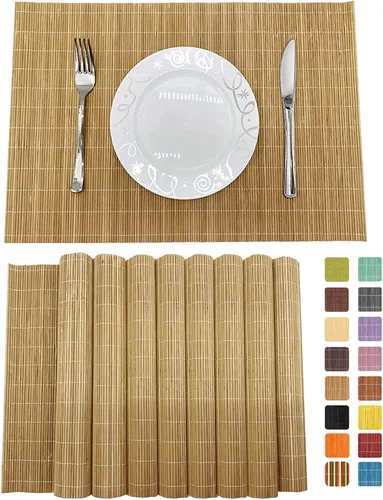 Vista 21 de Juego de 8 manteles individuales de bambú para sushi, estilo japonés, antideslizantes, de bambú, lavables, resistentes al calor, para comedor