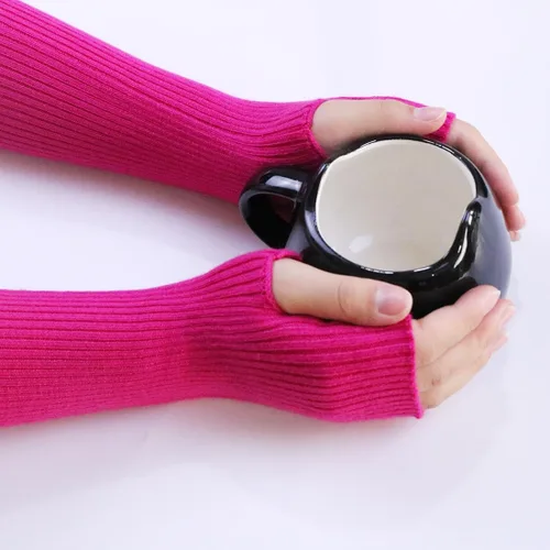 Vista 54 de Facecozy Calentadores de brazos para mujer, mezcla de lana de cachemira, guantes largos sin dedos para mujer, guantes para clima frío con agujero