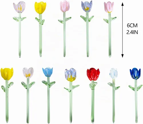 Vista 4 de 12 piezas de mini figuras de flores de vidrio sopladas a mano ramo de Multicolor 1