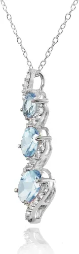 Vista 2 de Plata esterlina genuina, creada o simulada y topacio blanco oval diseño de S tres piedras collar de viaje.