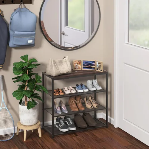 Vista 2 de ClosetMaid Zapatero de 4 niveles, organizador de almacenamiento, con estante superior de madera, 3 estantes de malla metálica, para 12 pares