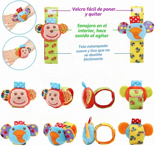 Vista 4 de BLOOBLOOMAX Sonajeros de calcetín para bebés 0-24 meses, juguetes educativos de animales para pies de bebé