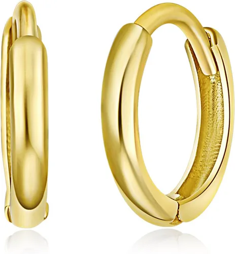 Vista 2 de Aretes Huggie de oro amarillo o blanco real de 14 quilates de grosor de 0.059 in (0.315 x 0.315 in)