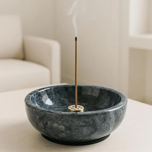 Vista 8 de Cuenco de incienso de mármol con quemador de latón – Quemador de incienso de piedra pulida a mano natural para palos, conos, palo, santo y salvia