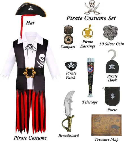 Vista 2 de Miulruma Disfraz de pirata para niños, disfraz de Halloween para cosplay, juego de rol