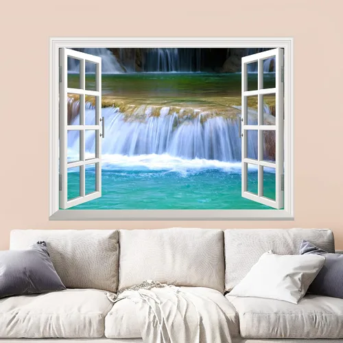 Vista 7 de Mural autoadhesivo, casa del árbol en el bosque, visualización de ventana creativa, decoración de paredes
