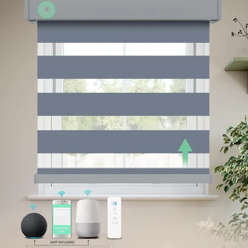 Vista 19 de MING CHEN Persianas motorizadas con control remoto, motor recargable integrado, persianas eléctricas automáticas de cebra compatibles con Alexa