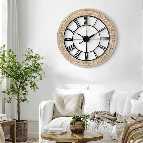 Vista 5 de RiteSune Reloj de pared de 30 pulgadas de decoración, relojes de pared de granja que funcionan con pilas, silenciosos, relojes grandes de bambú