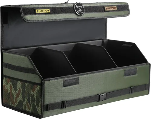 Vista 15 de Fyzeoty Organizadores de coche para maletero para SUV Sedán, caja de almacenamiento de cuero, tapa magnética, plegable y ajustable, 16.5 pulgadas