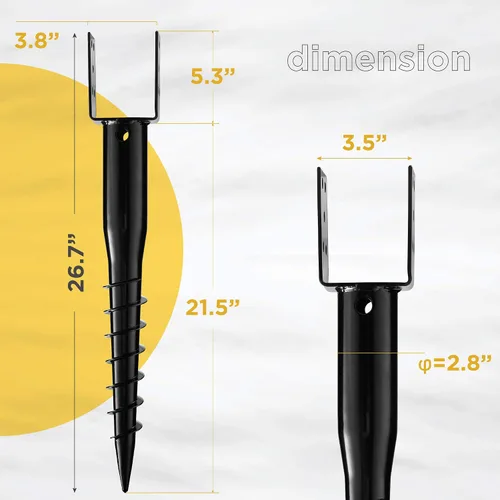 Vista 5 de Anclaje de Tierra Premium Sin Excavación DIY de Tornillo Modelo en U de 27 Pulgadas Se Adapta a Poste Estándar 4x4 (3.5" X 3.5" Pulgadas) Ideal