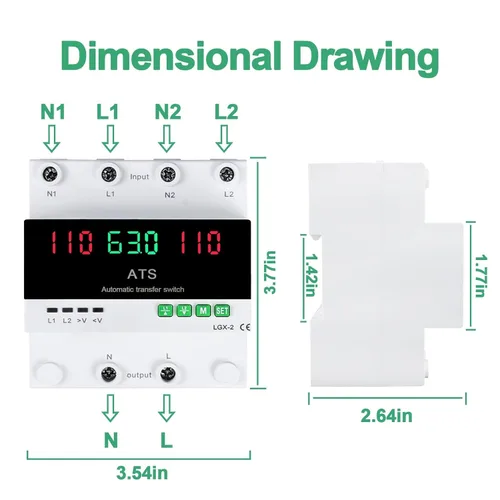 Vista 7 de Interruptor de transferencia automática/manual de 63A 110V, selector de fase de prioridad L1, pantalla LED, montaje en carril DIN, 50/60Hz, ATS