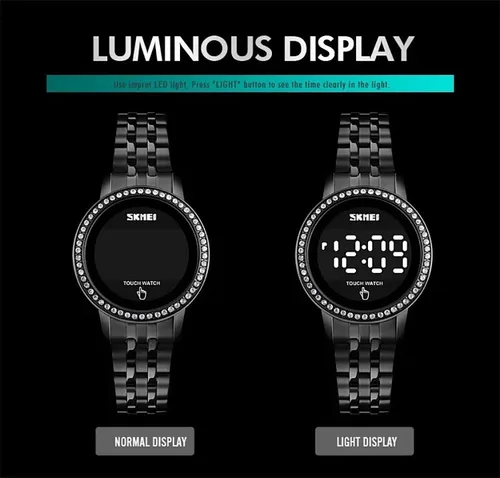 Vista 2 de GOSASA Reloj electrónico de lujo para mujer, con pantalla táctil LED, relojes digitales para damas, cuarto de galón, impermeable, elegante