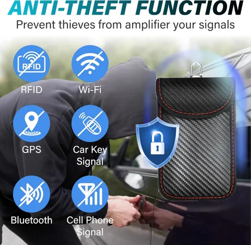 Vista 5 de BFXM Faraday - 2 bolsas para llaves de automóvil, bolsa de bloqueo de señal RFID, protector antirrobo, funda bloqueadora de señal de teléfono