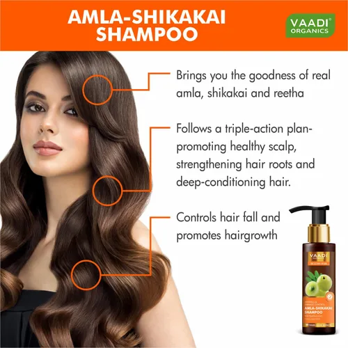 Vista 2 de Amla with Shikakai & Reetha Shampoo - Champú para el control de caídas del cabello - Champú de hierbas totalmente naturales - Champú para la caída
