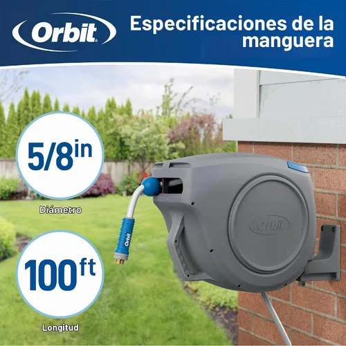 Vista 7 de Orbit Carrete de manguera de jardín retráctil automático, montaje en pared