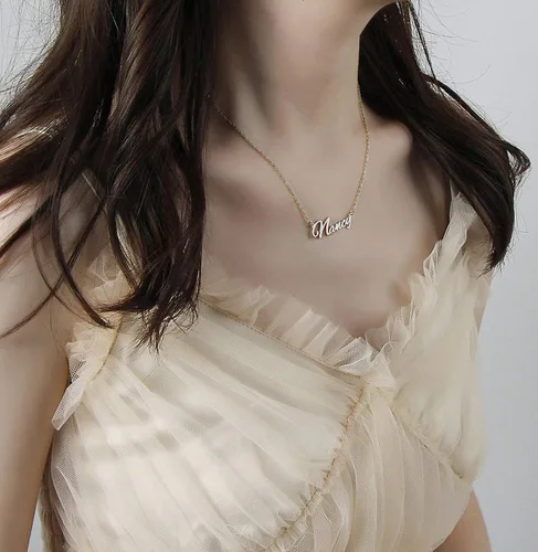 Vista 4 de BUREI Women Name Necklace Personalized 14K Gold Plated Name Necklace Nameplate Pendant Jewelry Gift