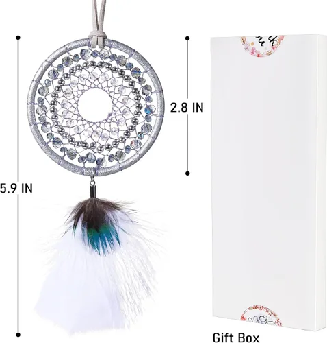 Vista 6 de Atrapasueños azul hielo, plumas de pavo y plumas de pavo real, hecho a mano, pequeño atrapasueños para dormitorio, atrapasueños para niñas