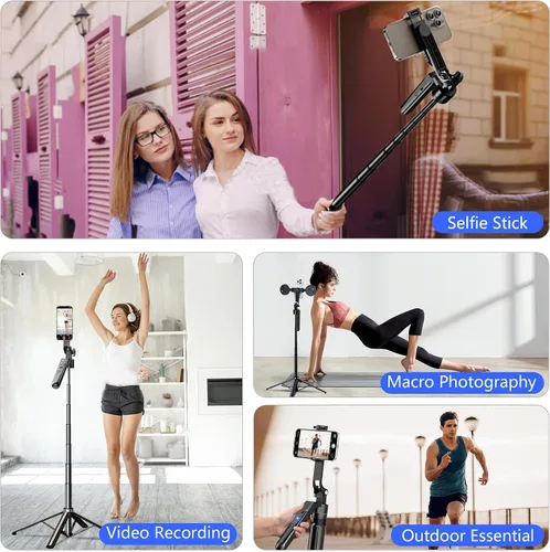 Vista 4 de Trípode para selfie stick de seguimiento automático de cara para iPhone con luz, soporte de trípode para cámara de teléfono de 70.9 pulgadas