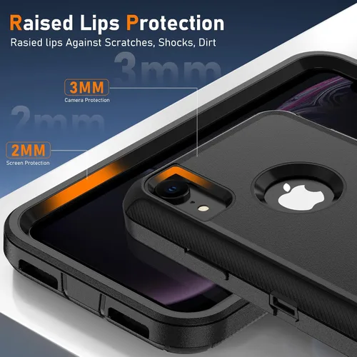 Vista 5 de Jshru para iPhone XR Funda con [2 Pack] Protector de Pantalla HD, [Grado Militar] 3-en-1 Resistente Protector de Cuerpo Completo a Prueba de Negro