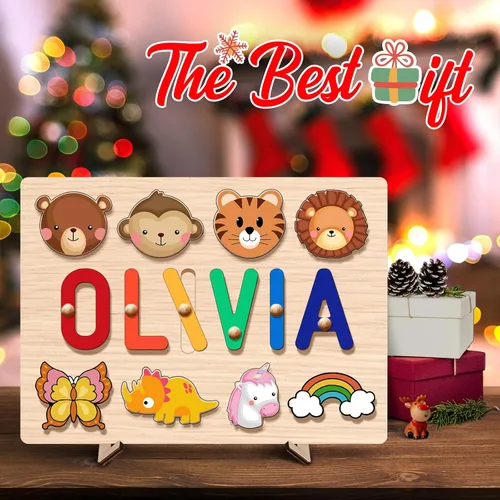 Vista 4 de Nombre Puzzle para Niños Personalizado - Regalos para Niña de 1 Año - Juguetes de Regalo de Cumpleaños Personalizados para Bebés para Niñas y Niños