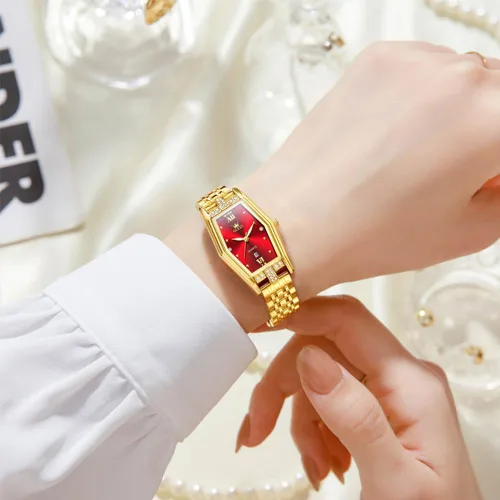 Vista 4 de OLEVS Reloj para mujer de acero inoxidable dorado, vestido de moda, analógico, de cuarzo, luminoso, impermeable, reloj Wrsit para mujer