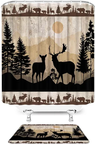 Vista 21 de Juego de 4 cortinas de ducha asiáticas japonesas para baño, gato asiático, divertido, retro, chino, tradicional, pintura de tinta, arte de mariposa