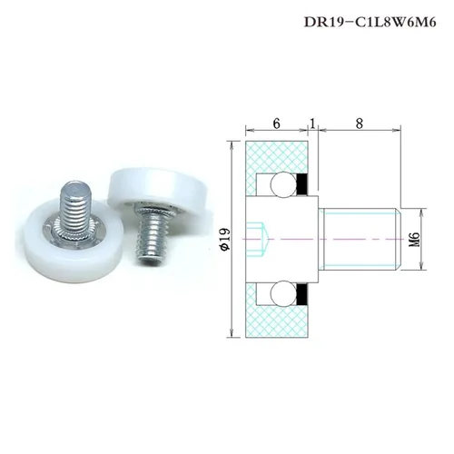 Vista 3 de 10 piezas de diámetro exterior 0.866 in POM U guía de ranura y rodillo de cajón de refrigerador 22x7xM6 DU22 C6L8W7M6 cajón rueda redonda DR19 DR22