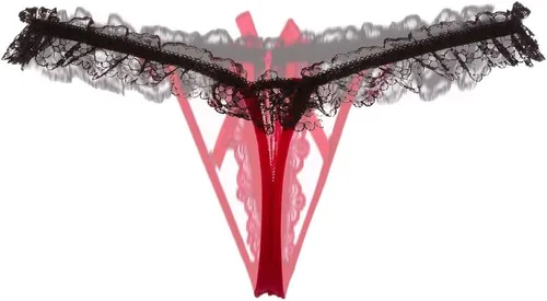 Vista 3 de Lyeacs Bragas sexy para mujer, tangas de encaje con bola de perlas