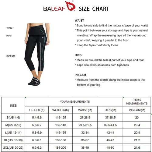 Vista 6 de BALEAF Pantalones cortos acolchados de ciclismo para mujer, pantalones de ciclismo capris para ciclismo, leggings giratorios 34 UPF 50+