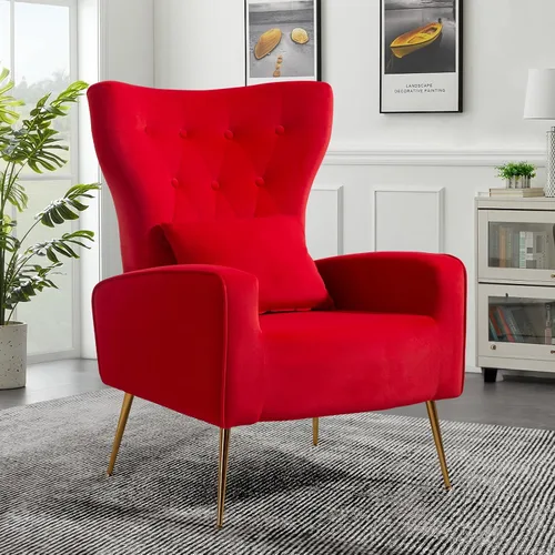Vista 35 de ZJhome Sillas Modernas para Sala de Estar de Terciopelo Silla de Acento Sillón con Almohada Lumbar, Sillas de Dormitorio de Respaldo Alto Silla