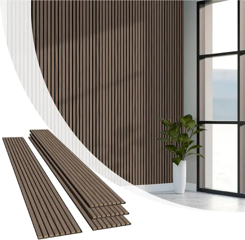 Vista 12 de Olanglab Paquete de 4 paneles de pared de listones de madera, paneles de pared acústicos de madera, 94.5"x12.6" pulgadas, cada uno de los paneles