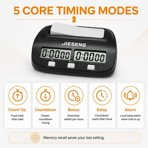 Vista 5 de Reloj de ajedrez digital temporizador profesional para ajedrez Negro