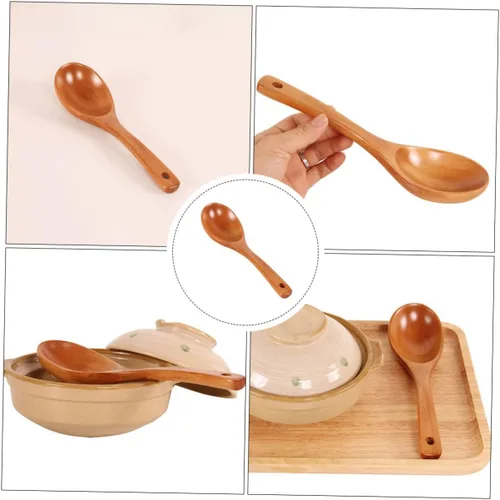 Vista 7 de Yardwe Cuchara asiática de gachas de avena cuchara de madera para servir arroz mango cómodo para uso prolongado