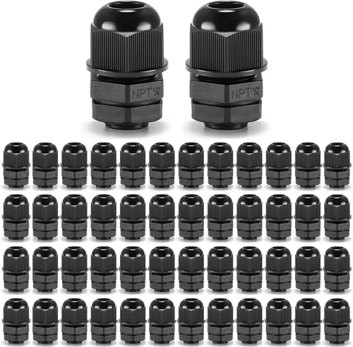 Vista 12 de QILIPSU Prensaestopas de nailon NPT de 1/2, impermeable, IP68 ajustable, para cable de 0.236-0.472 in de diámetro (1/2 NPT, 12 unidades)