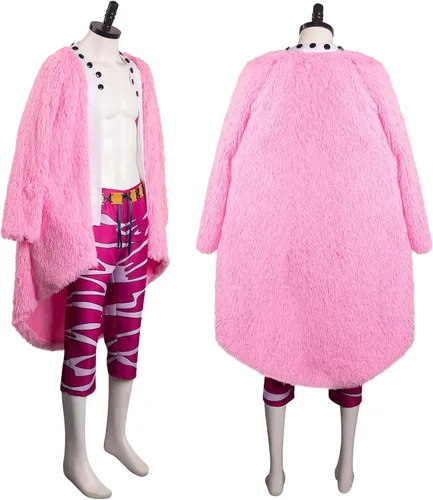 Vista 2 de Traje de cosplay de anime para hombre, chaqueta rosa, abrigo, uniforme, pantalones, camisa, capa roja, cinturón, Halloween Estilo 1