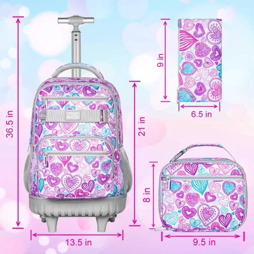 Vista 4 de ZLYERT Mochila con ruedas para mujeres y hombres, mochila con ruedas para niñas y niños, mochila de viaje para adultos, Amor Gris, Moderno